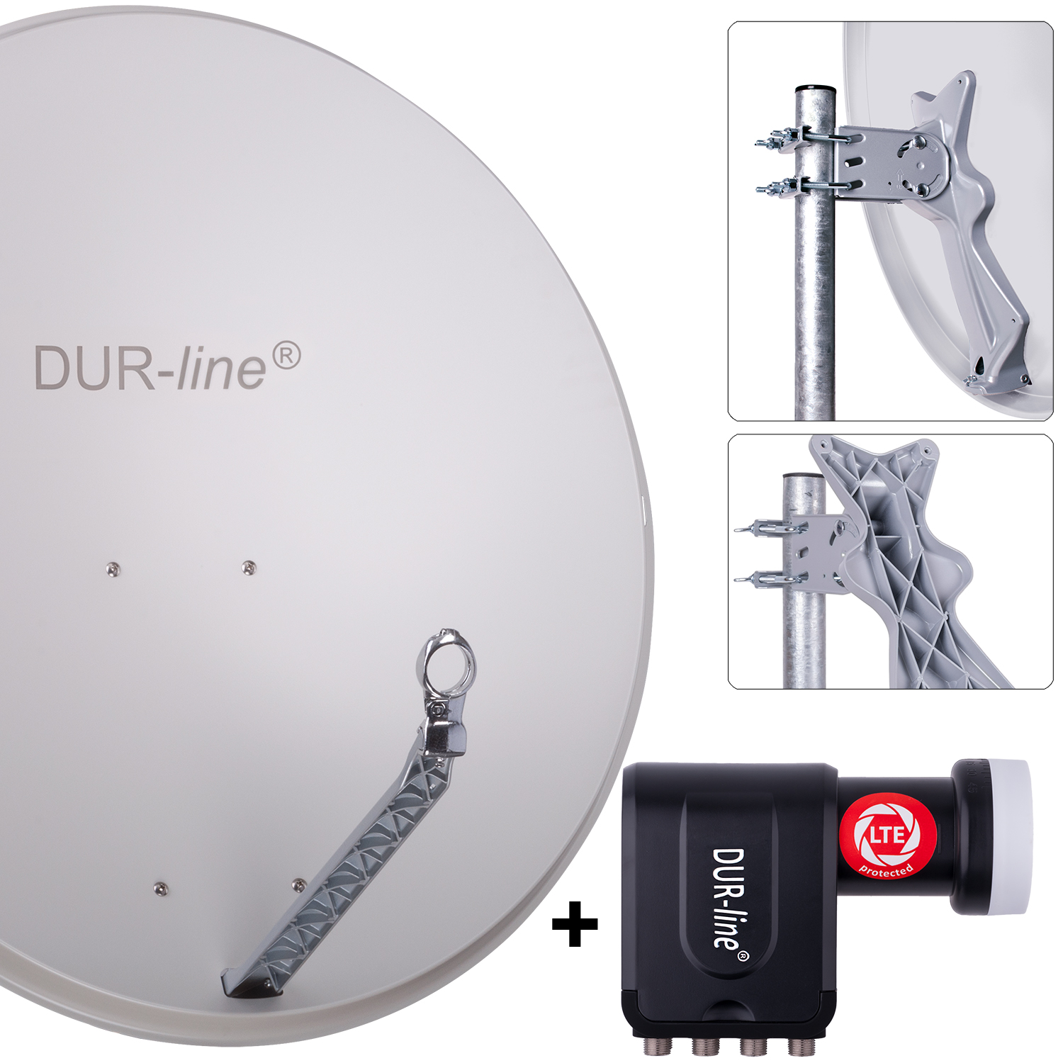 DUR-line 8 Teilnehmer Set 90 cm - Qualitäts-Sat-Komplettanlage 12322,\n Select 85cm/90cm ALU Spiegel/Schüssel + Octo LNB hellgrau - für 8 Receiver/TV [Neuste Technik DVB-S2 4K 3D]