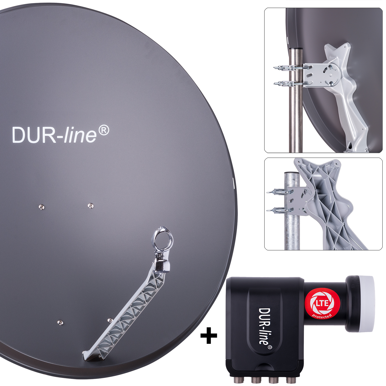 DUR-line 8 Teilnehmer Set 90 cm - Qualitäts-Sat-Komplettanlage 12323,\n Select 85cm/90cm ALU Spiegel/Schüssel + Octo LNB anthrazit - für 8 Receiver/TV [Neuste Technik DVB-S2 4K 3D]