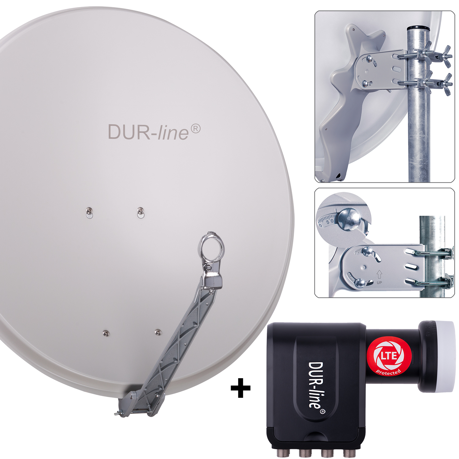 DUR-line 8 Teilnehmer Set 80 cm - Qualitäts-Sat-Komplettanlage 12365,\n Select 75cm/80cm ALU Spiegel/Schüssel + Octo LNB hellgrau - für 8 Receiver/TV [Neuste Technik DVB-S2 4K 3D]