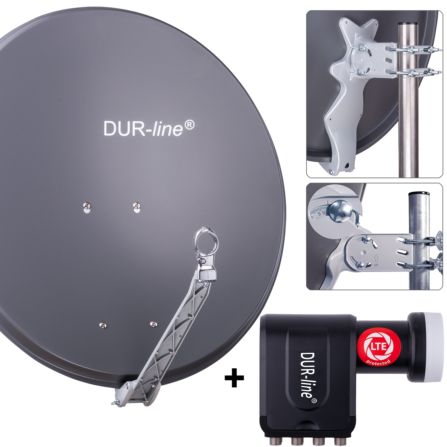 DUR-line 8 Teilnehmer Set 80 cm - Qualitäts-Sat-Komplettanlage 12366,\n Select 75cm/80cm ALU Spiegel/Schüssel + Octo LNB anthrazit - für 8 Receiver/TV [Neuste Technik DVB-S2 4K 3D]