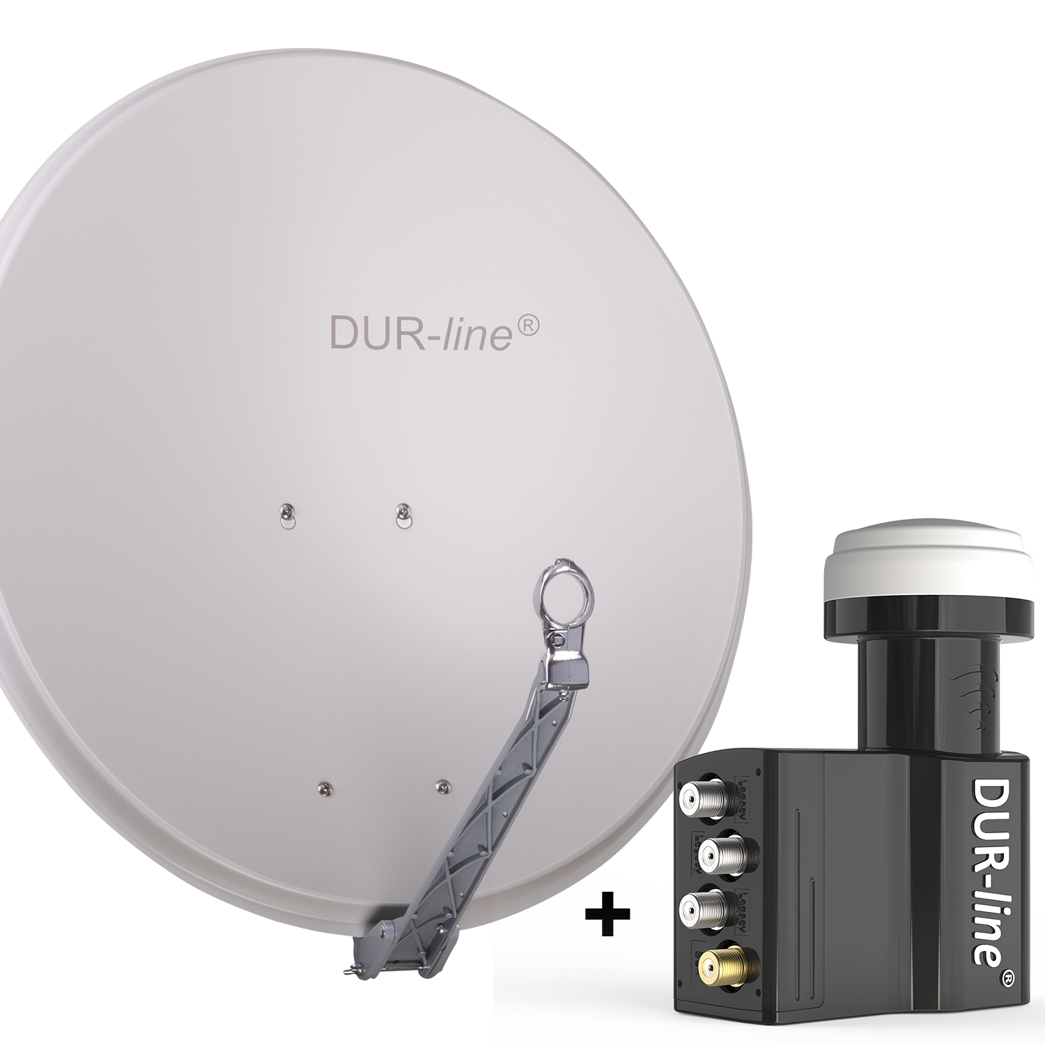 DUR-line 7 Teilnehmer Set 80 cm - Qualitäts-Sat-Komplettanlage 12375,\n Select 75cm/80cm ALU Spiegel/Schüssel + UK104 LNB hellgrau - für 7 Receiver/TV [Neuste Technik DVB-S2 4K 3D]