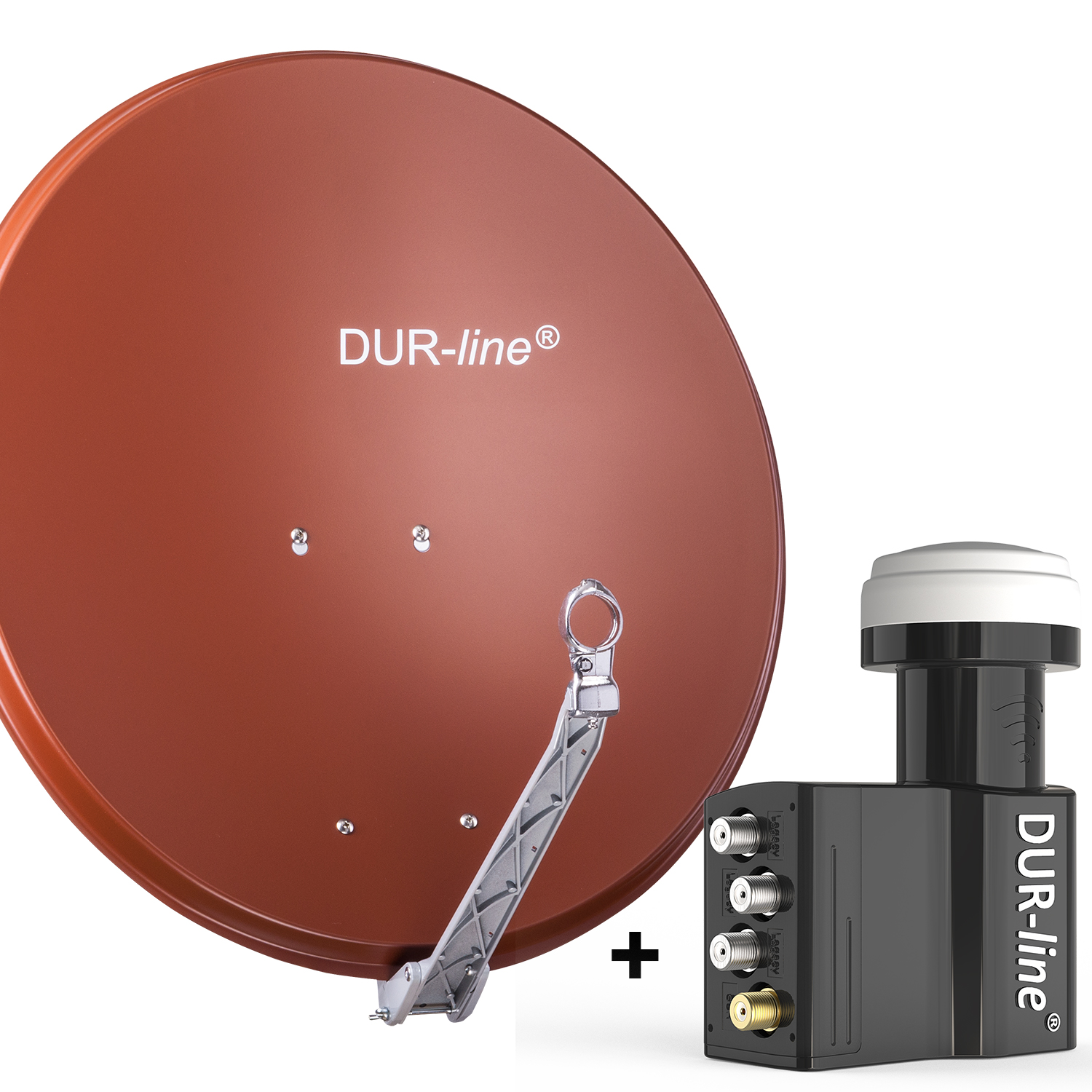 DUR-line 7 Teilnehmer Set 80 cm - Qualitäts-Sat-Komplettanlage 12375,\n Select 75cm/80cm ALU Spiegel/Schüssel + UK104 LNB ziegelrot - für 7 Receiver/TV [Neuste Technik DVB-S2 4K 3D]