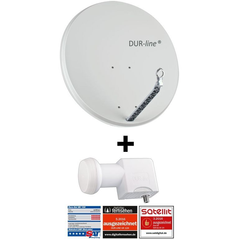 24 Teilnehmer Set 90 cm - Qualitäts-Sat-Komplettanlage 12430,\n Select 85cm/90cm ALU Spiegel/Schüssel DUR-line + Unicable LNB hellgrau - für 24 Receiver/TV [Neuste Technik DVB-S2 4K 3D]