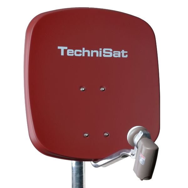 4 Teilnehmer Sat-Anlage - TechniSat DigiDish 45B +Ultra QUAD LNB \n mit +Ultra Quad-LNB 4 Anschlüsse ziegelrot 4K / 3D / HDTV ready inkl. Masthalterung