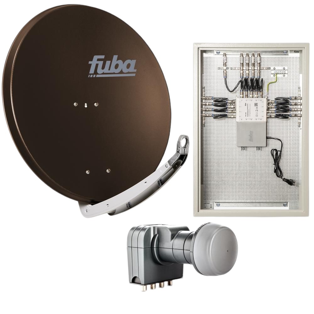8 Teilnehmer Sat-Anlage mit Multischalterpanel - Fuba Kompettanlage DAP858B \n Schüsselgröße: 85 cm 8 Anschlüsse braun 4K / 3D / HDTV ready