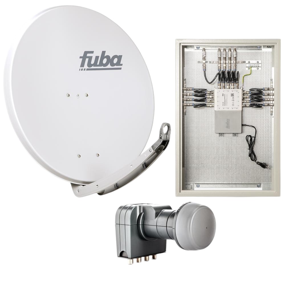 8 Teilnehmer Sat-Anlage mit Multischalterpanel - Fuba Kompettanlage DAP858G \n Schüsselgröße: 85 cm 8 Anschlüsse hellgrau 4K / 3D / HDTV ready