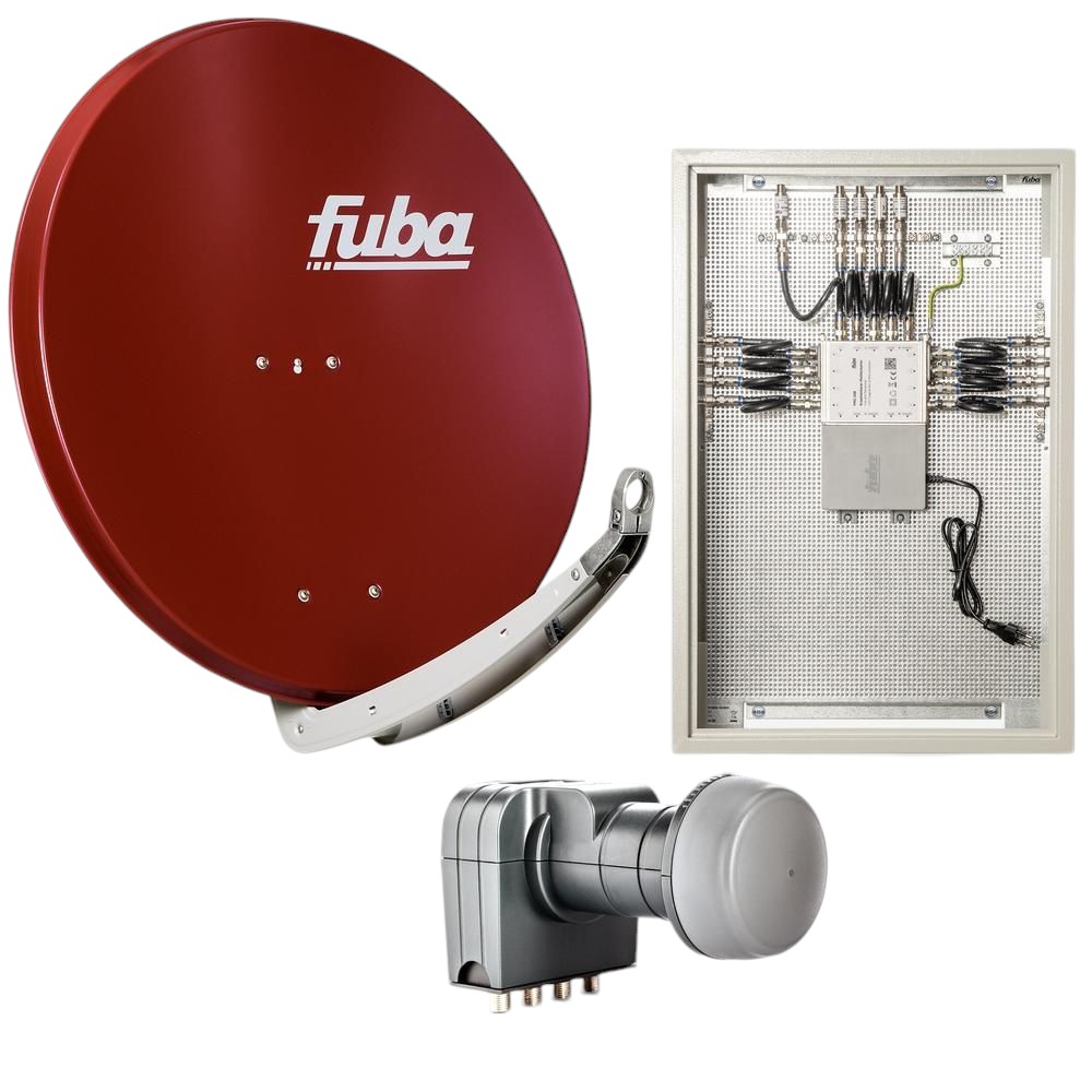 8 Teilnehmer Sat-Anlage mit Multischalterpanel - Fuba Kompettanlage DAP858R \n Schüsselgröße: 85 cm 8 Anschlüsse ziegelrot 4K / 3D / HDTV ready