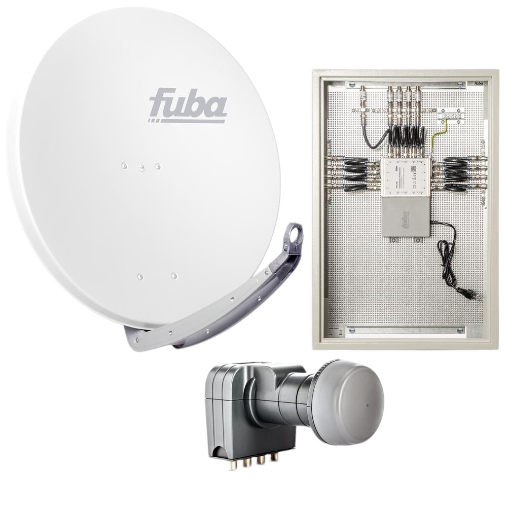 8 Teilnehmer Sat-Anlage mit Multischalterpanel - Fuba Kompettanlage DAP858W \n Schüsselgröße: 85 cm 8 Anschlüsse weiß 4K / 3D / HDTV ready