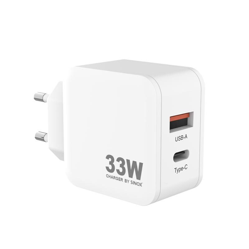 sinox Pro SXP 6033  USB-C / USB-A Schnellladegerät \n 33 Watt USB-C und USB-A Anschluss weiß
