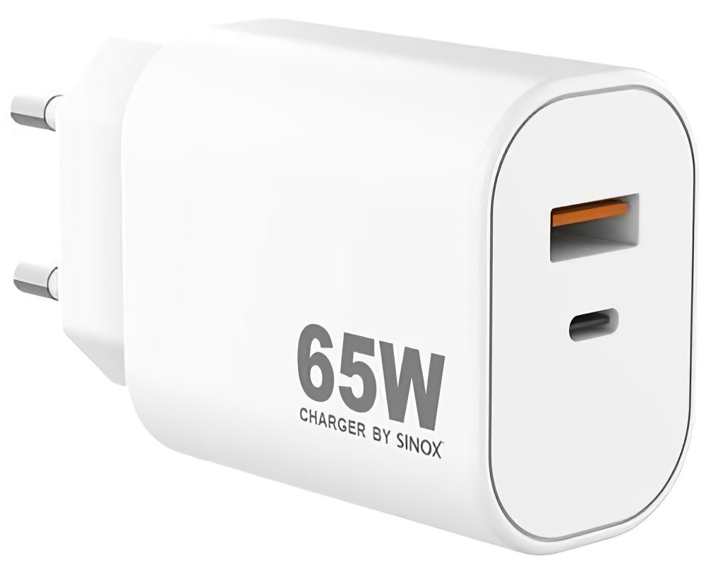 sinox Pro SXP 6065  USB-C / USB-A Schnellladegerät \n 65 Watt USB-C und USB-A Anschluss weiß