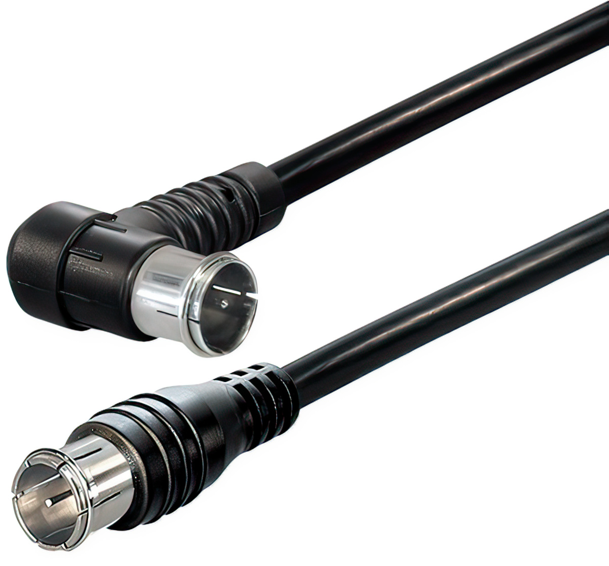 2.5 m Sat-Anschlusskabel Quick F-Stecker - Quick F-Winkelstecker,\n mit F-Quicksteckern ein Winkelstecker Länge: 2.5 m schwarz