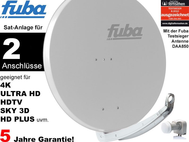 2 Teilnehmer Sat-Anlage - Fuba Profi85 DEK206G \n Schüsselgröße: 85 cm 2 Anschlüsse hellgrau 4K / 3D / HDTV ready
