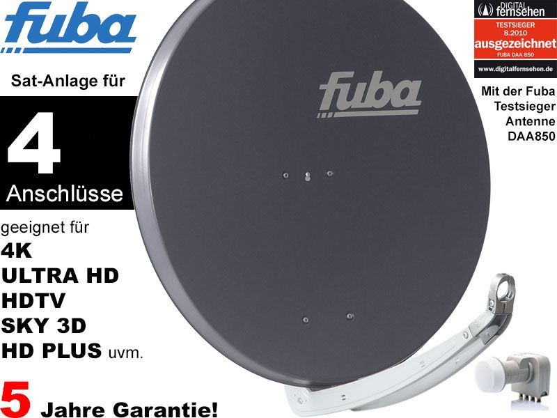 4 Teilnehmer Sat-Anlage - Fuba Profi85 DEK417A \n Schüsselgröße: 85 cm 4 Anschlüsse anthrazit 4K / 3D / HDTV ready