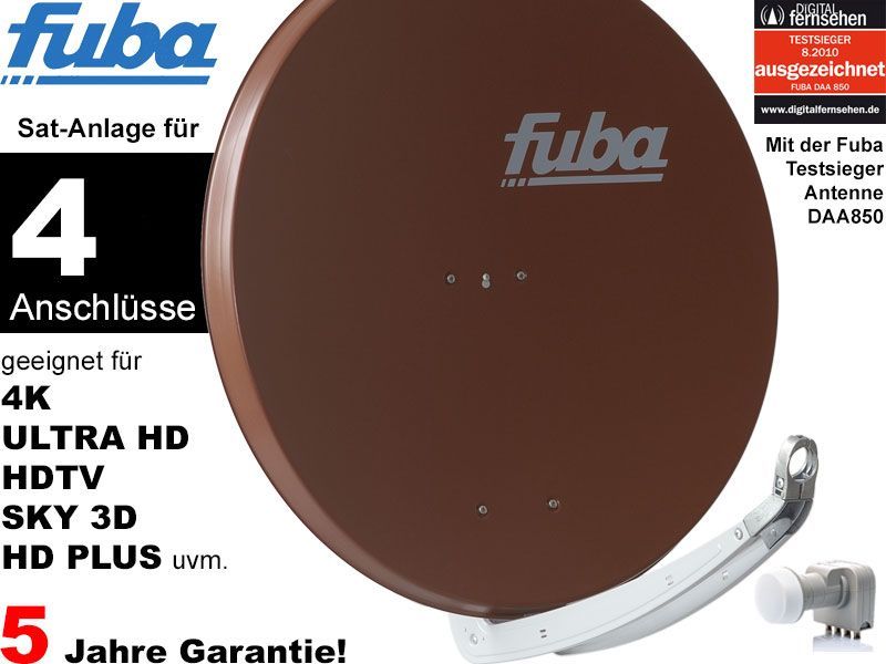 4 Teilnehmer Sat-Anlage - Fuba Profi85 DEK417B \n Schüsselgröße: 85 cm 4 Anschlüsse braun 4K / 3D / HDTV ready