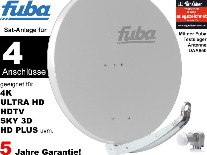 4 Teilnehmer Sat-Anlage - Fuba Profi85 DEK417G \n Schüsselgröße: 85 cm 4 Anschlüsse hellgrau 4K / 3D / HDTV ready