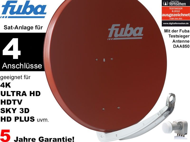 4 Teilnehmer Sat-Anlage - Fuba Profi85 DEK417R \n Schüsselgröße: 85 cm 4 Anschlüsse ziegelrot 4K / 3D / HDTV ready
