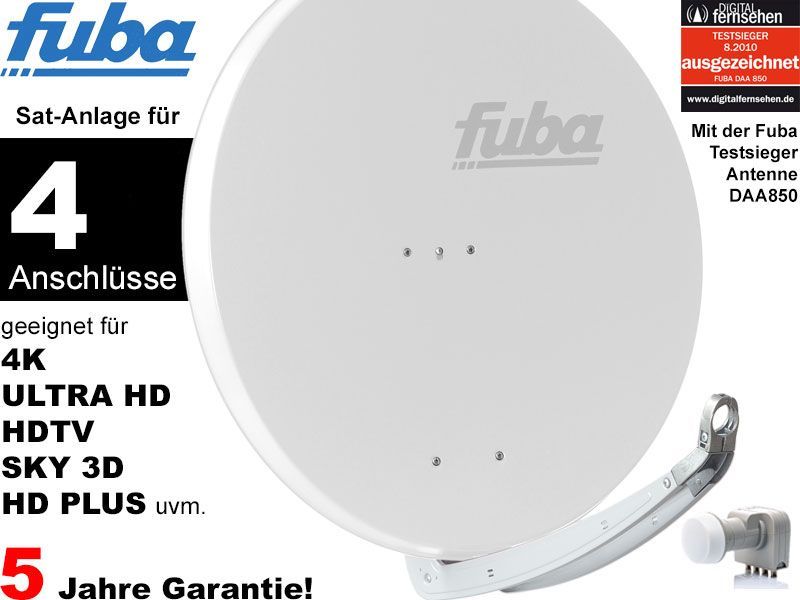 4 Teilnehmer Sat-Anlage - Fuba Profi85 DEK417W \n Schüsselgröße: 85 cm 4 Anschlüsse weiß 4K / 3D / HDTV ready