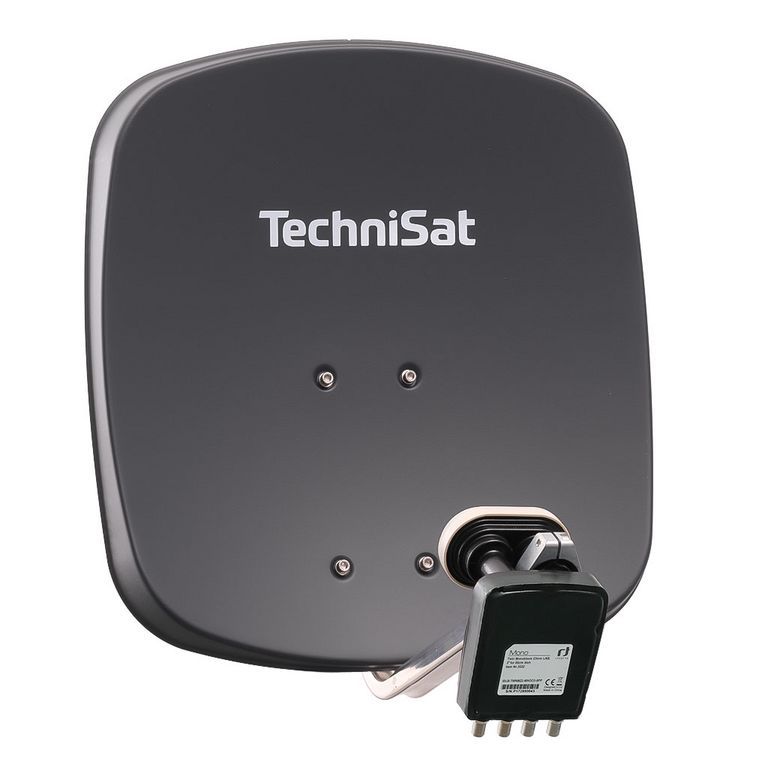 4 Teilnehmer Sat-Anlage Astra / Hotbird - TechniSat DigiDish 45A + MBQ \n 4 Anschlüsse anthrazit Inverto Quad Monoblock 4K / 3D / HDTV ready inkl. Masthalterung
