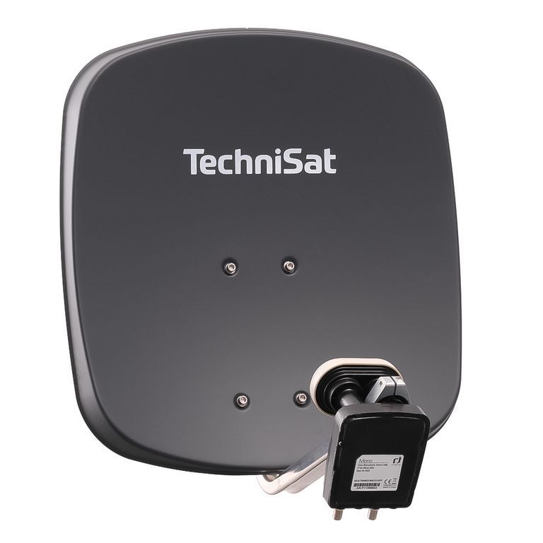 2 Teilnehmer Sat-Anlage Astra / Hotbird - TechniSat DigiDish 45A + MBT \n 2 Anschlüsse anthrazit Inverto Twin Monoblock 4K / 3D / HDTV ready inkl. Masthalterung