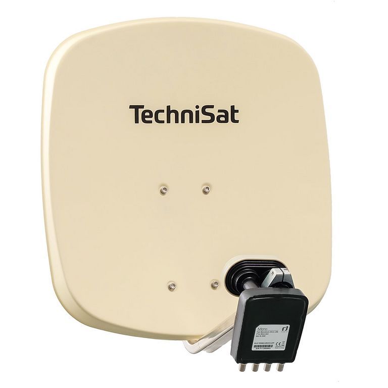 4 Teilnehmer Sat-Anlage Astra / Hotbird - TechniSat DigiDish 45B + MBQ \n 4 Anschlüsse beige Inverto Quad Monoblock 4K / 3D / HDTV ready inkl. Masthalterung