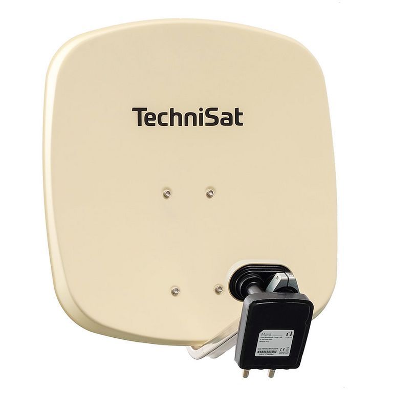 2 Teilnehmer Sat-Anlage Astra / Hotbird - TechniSat DigiDish 45B + MBT \n 2 Anschlüsse beige Inverto Twin Monoblock 4K / 3D / HDTV ready inkl. Masthalterung