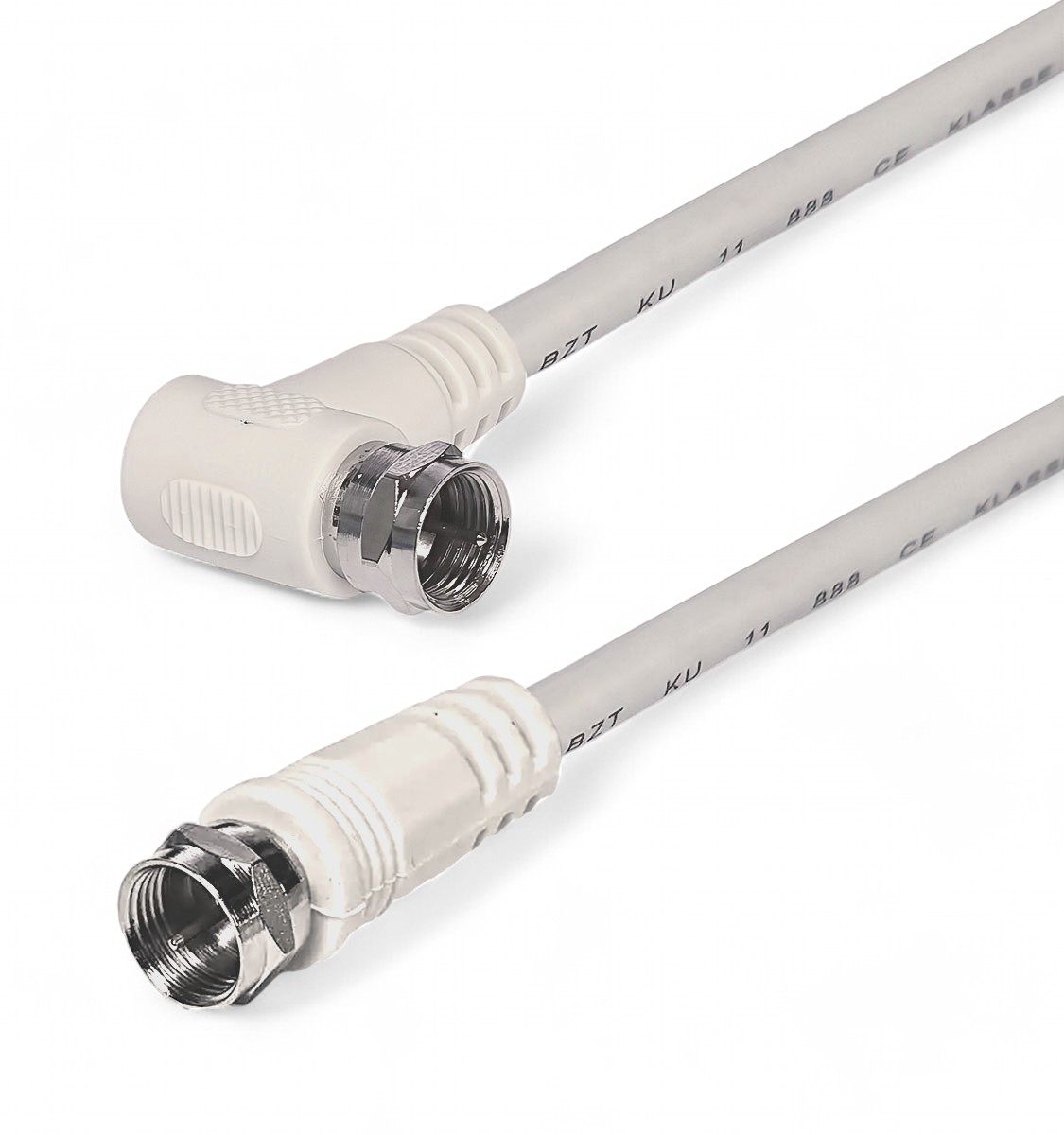 1.5 m Sat-Anschlusskabel F-Stecker - F-Winkelstecker,\n Länge: 1.5 m Stecker 1x gewinkelt / 1x gerade / weiß