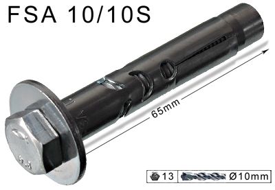 Fischer FSA 10/10S Schwerlastdübel / Hülsenanker für Wandhalter \n 65 mm x 10 mm