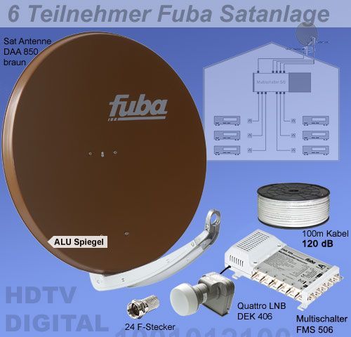 6 Teilnehmer Sat-Anlage - Fuba SProfi85 HS06B \n Schüsselgröße: 85 cm 6 Anschlüsse braun 4K / 3D / HDTV ready
