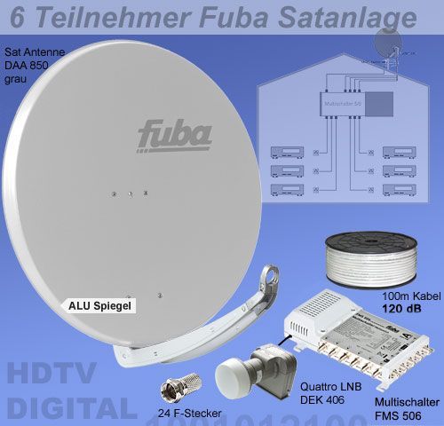 6 Teilnehmer Sat-Anlage - Fuba SProfi85 HS06G \n Schüsselgröße: 85 cm 6 Anschlüsse hellgrau 4K / 3D / HDTV ready