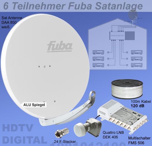 6 Teilnehmer Sat-Anlage - Fuba SProfi85 HS06W \n Schüsselgröße: 85 cm 6 Anschlüsse weiß 4K / 3D / HDTV ready