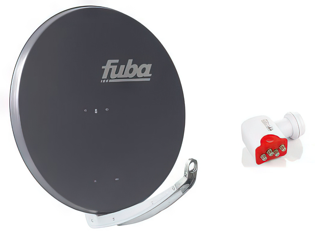 4 Teilnehmer Sat-Anlage - Fuba Bundle F8540QSA \n Schüsselgröße: 85 cm 4 Anschlüsse anthrazit DAA850 Sat-Antenne + Quad LNB 4K / 3D / HDTV ready