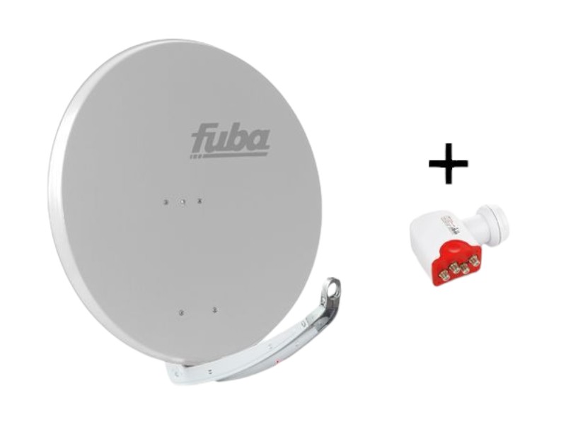 4 Teilnehmer Sat-Anlage - Fuba Bundle F8540QSG \n Schüsselgröße: 85 cm 4 Anschlüsse hellgrau DAA850 Sat-Antenne + Bauckhage Quad LNB 4K ready