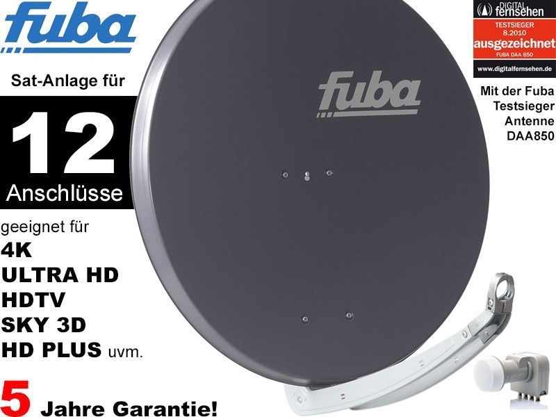 12 Teilnehmer Sat-Anlage - Fuba Profi85 HD12A \n Schüsselgröße: 85 cm 12 Anschlüsse anthrazit 4K / 3D / HDTV ready