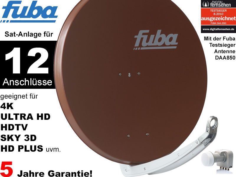 12 Teilnehmer Sat-Anlage - Fuba Profi85 HD12B \n Schüsselgröße: 85 cm 12 Anschlüsse braun 4K / 3D / HDTV ready