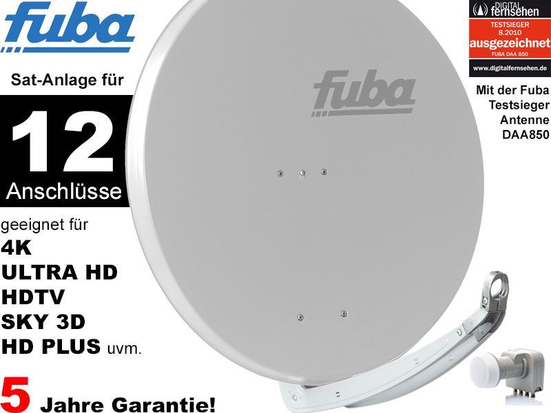 12 Teilnehmer Sat-Anlage - Fuba Profi85 HD12G \n Schüsselgröße: 85 cm 12 Anschlüsse hellgrau 4K / 3D / HDTV ready