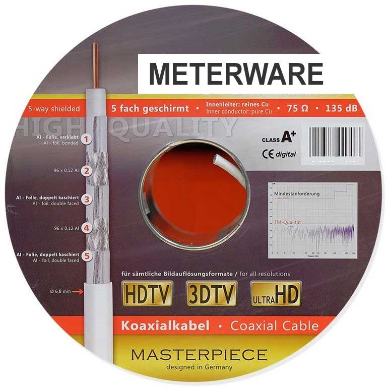 Antennenkabel - Transmedia KH134-100R-M \n 6.8 mm 135 dB Meterware Kupfer weiß Sat Kabel HIGH Class A+