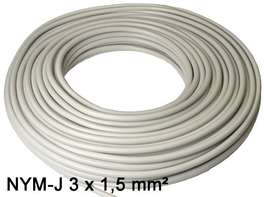 Mantelleitung NYM-J Kabel 3 x 1.5 mm² 3 adriges Installationskabel,\n nach DIN VDE 0250-204