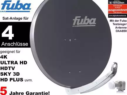 4 Teilnehmer Sat-Anlage - Fuba Profi85 DEK417A Schüsselgröße: 85 cm 4 Anschlüsse anthrazit 4K / 3D / HDTV ready